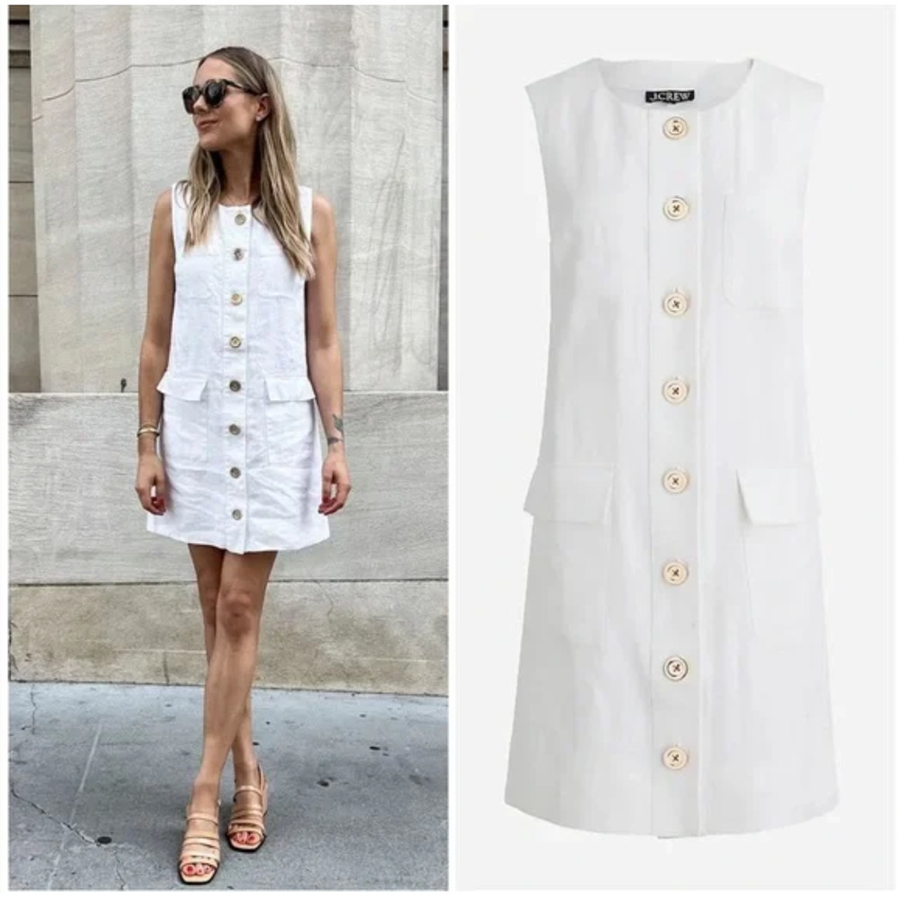 J. Crew Sleeveless White Midi Dress with Button Front - Picture 2 of 7